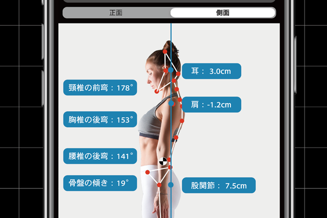 静的な立位姿勢のみ撮影およびAI解析を行い、解析結果をもとにお悩みに合わせてストレッチや筋トレなどを行います。パーソナルジム